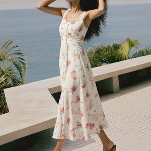 NWT The Workshop White Floral Tie Back Midi Dress Size Medium